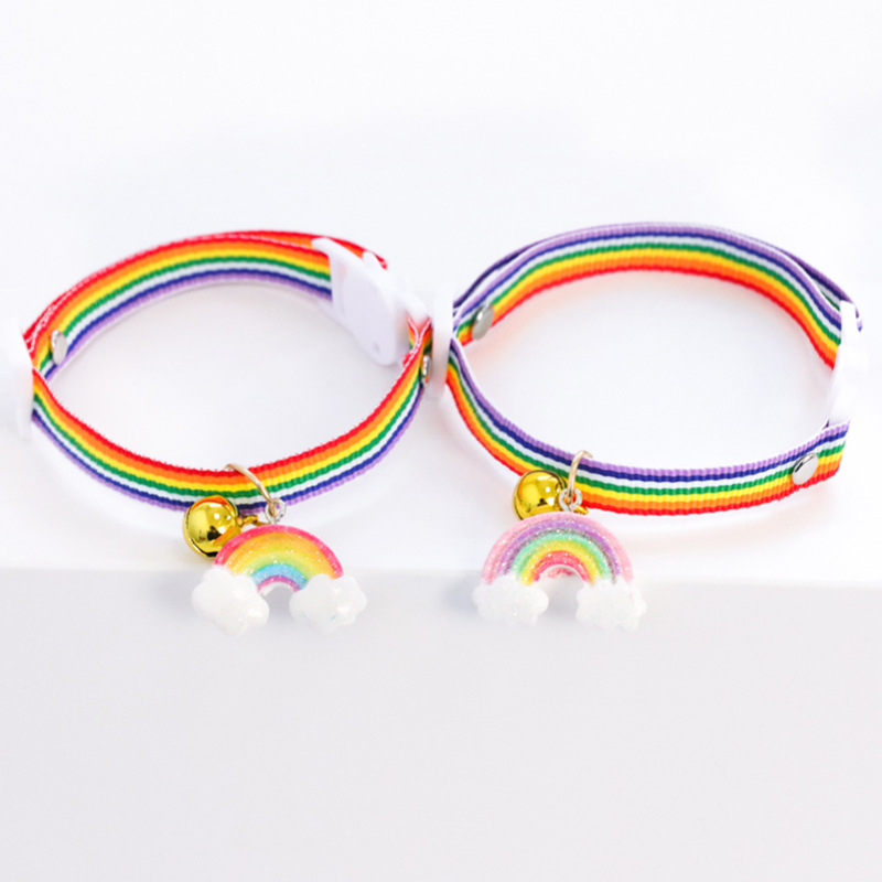 Collier ajustable en Nylon pour chat, 1 pièce, pendentif arc-en-ciel, pour animal de compagnie, chien, chiot, ,