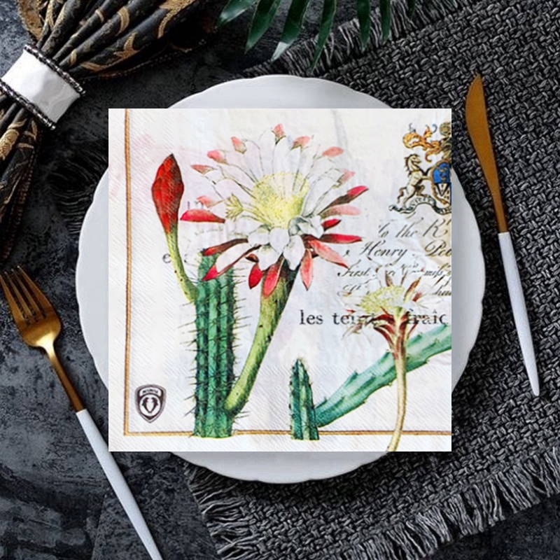 20/8Pcs Mix Bag Vintage Cactus Flowers Decoupage Paper Napkins Fruits Cholla Paper Serviettes for Xmas Birthday Party Tableware: Light Grey