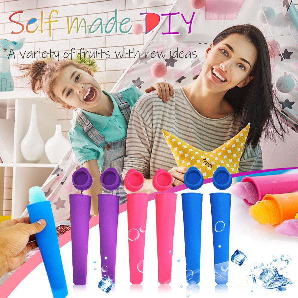 6 Pcs Maker Mould Colorful Silicone Ice Mold Stick Ice Cream Yogurt Jelly Lolly Maker Mould moule popsicle silicone T@