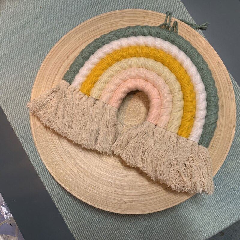 Decoración nórdica para habitación infantil, colgante de pared de arco iris tejido a mano, para habitación de niños y niñas