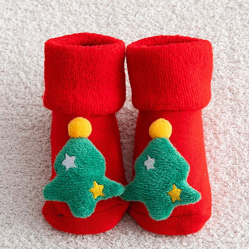 Calzini invernali per bambini per ragazze ragazzi addensare bambini in cotone bambino per neonati neonato pavimento natalizio calzini corti abbigliamento: Christmas tree / 0-1T