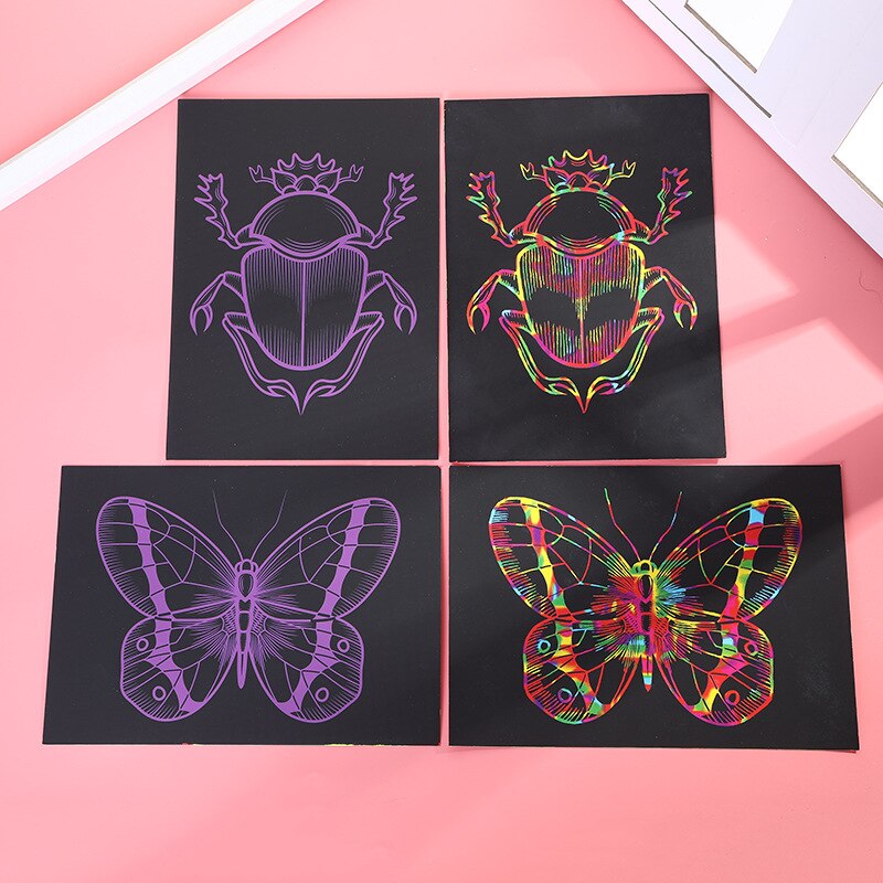 Scraping Painting Insect Animal Series Black Colorful Small Number Children's Cognitive DIY Graffiti Scratch Art Paper Drawing