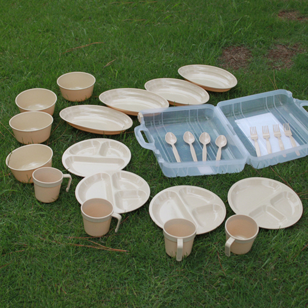 12 / 24 st picknick camping utomhus plast återanvändbara porslin rätter set utomhus porslin för picknick vandring bekvämt resande