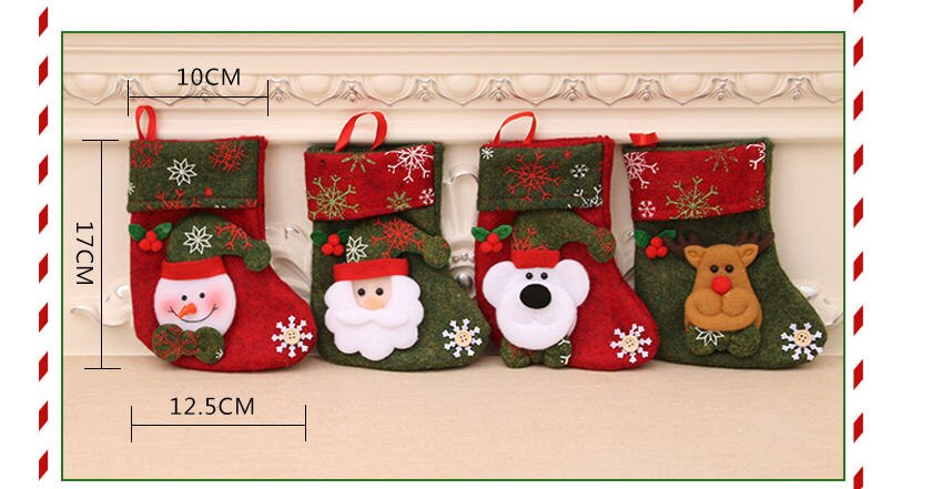 4 pc Christmas Socks Candy Socks Painted withTrees Bag Hanging Ornamnet for Christmas Tree Kids Showcase Decoration