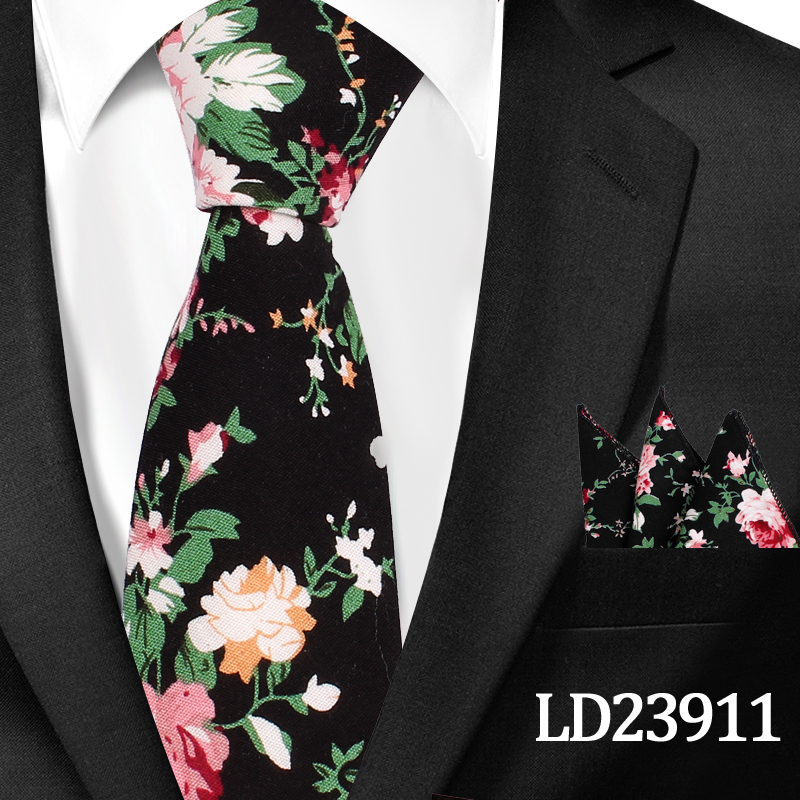 Neue lässig Blumen Baumwolle Krawatten Und Tasche Platz setzt Blume Drucken Dünne Krawatte Für Männer Mens Hals Binden Krawatte 6cm Dünne Krawatten: LD23911