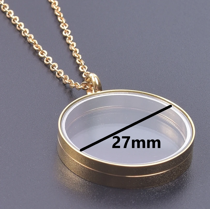 1Pc Stainless Steel Round Glass Floating Relicario Coin Holder Locket Pendant Women Necklaces Diy Hip Hop Collier Hommer Jewelry