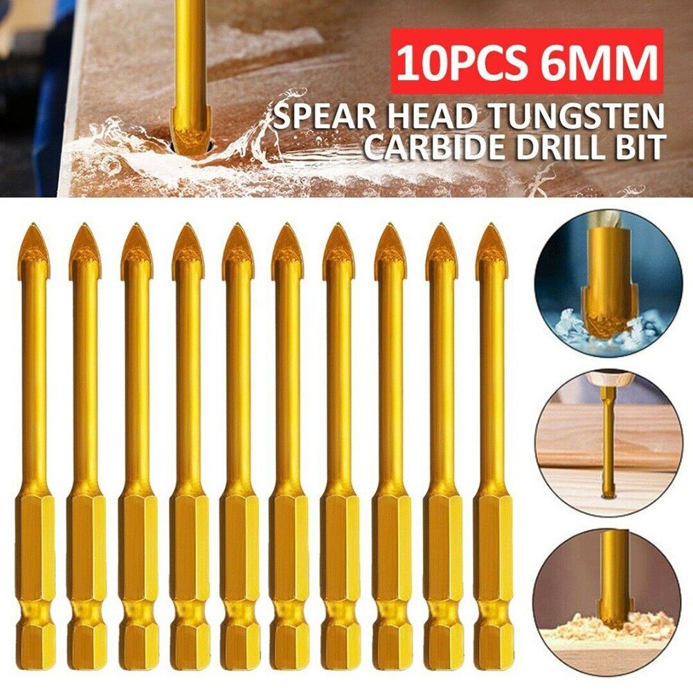 10 stk 6mm glasbor sekskantet skaft til mable porcelæn keramiske fliser beton mursten plastik træ krydsspydhoved