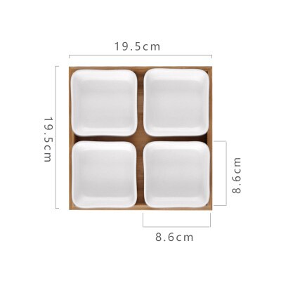 Plato de caja de cerámica rectangular japonés de bambú para postre y fruta seca plato de caja múltiple bandeja de para golosinas y aperitivos secos bandeja para postres y té: 4grids