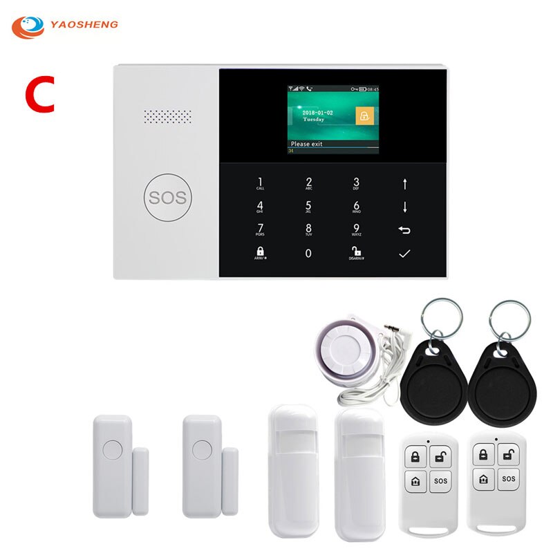 433Mhz Wifi Gsm Alarmsysteem Motion Sensor Sim Sms Gprs Tft Lcd Touch Toetsenbord Bedraad Draadloze Beveiliging alarm Kits: C set- / ons aansluiten
