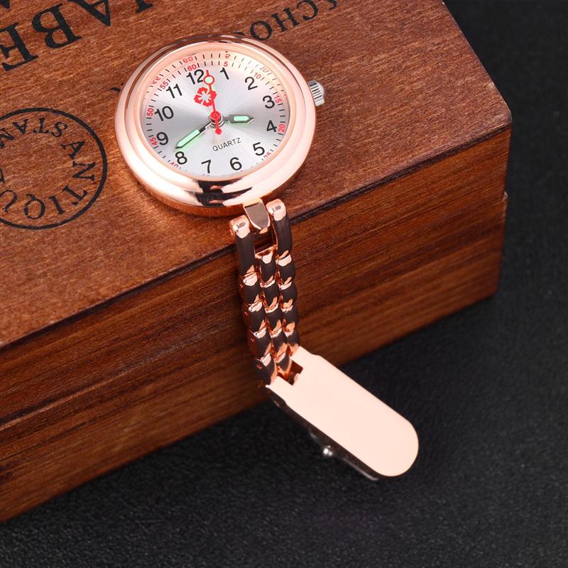 Lommeur sygeplejerske ur stilfuldt quartz ur simpelt klips spænde hængende ur (roseguld)