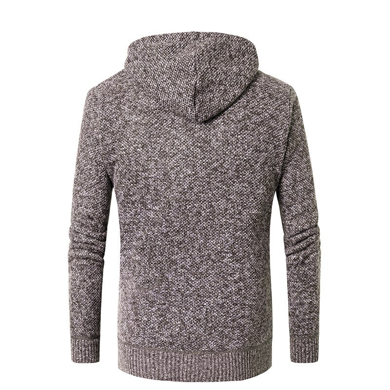 Efterår vinter herre hætte cardigan lynlås tyk blød langærmet solid komfortabel frakke strikket afslappet herre sweater