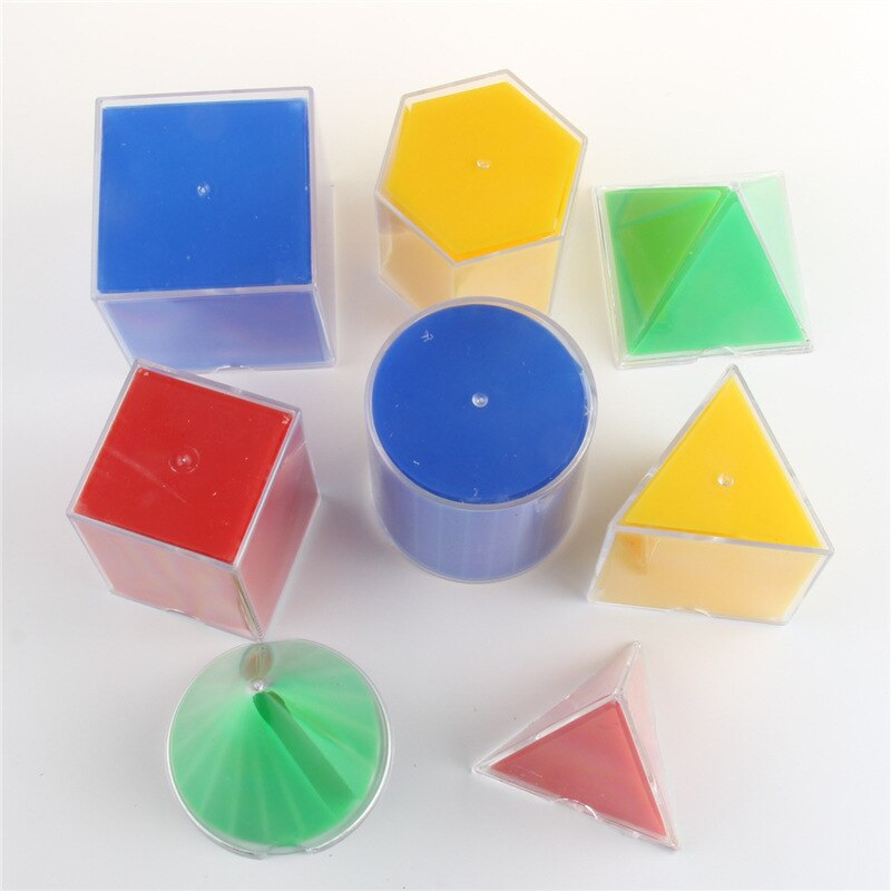 8 stks/set Geometrische Oppervlakte Uitbreiding Model Kegel Cilinder Piramide Prisma Cuboid Cube Geometrische Vorm Model Kids Math Souptoys