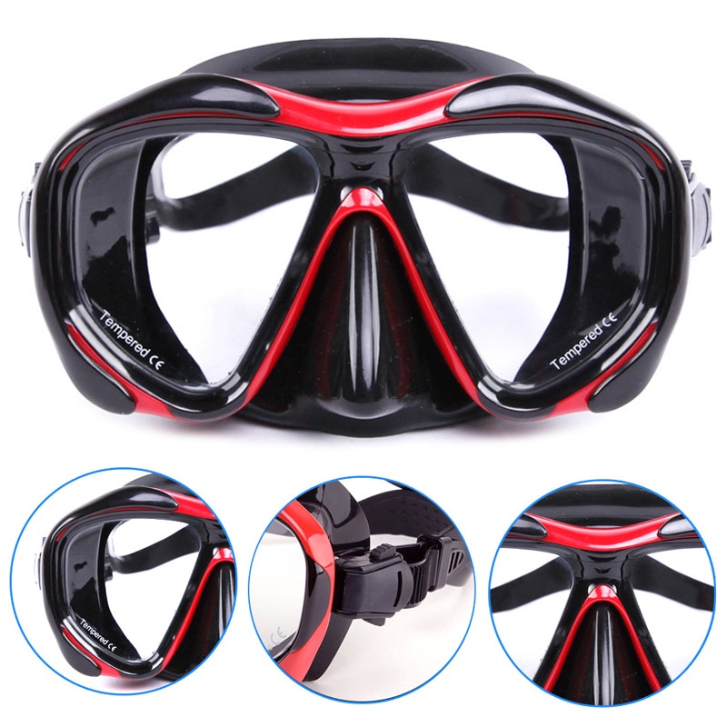 Adult Swimming Goggles Tempered Glass Wide View Anti-fog Snorkel Mask XR