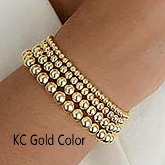 3er -einstellen 4/5/6mm strecken-armbänder mit goldenen kugeln in silberoptik, elastisches, dehnbares kordelseil, geeignet für damen