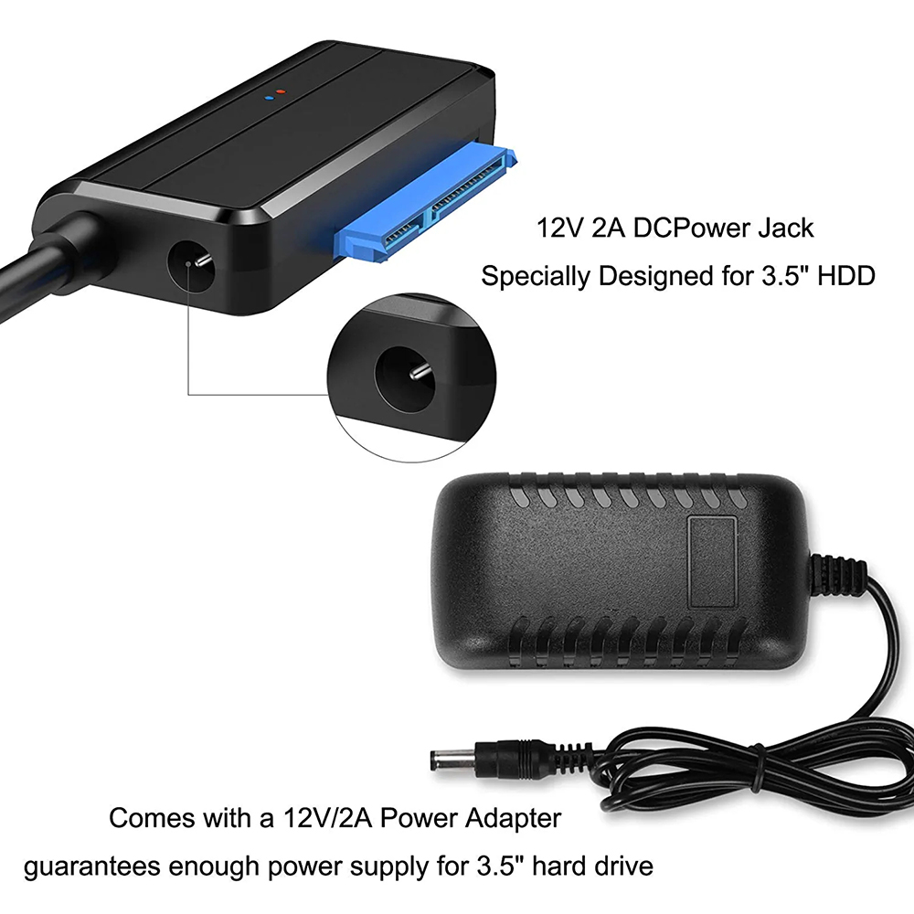 USB 3.0 to SATA Adapter SATA Cable for 3.5/2.5 Inch SSD HDD SATA III Hard Drive Disk Support UASP with External 12V/2A Power