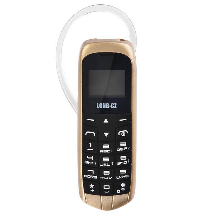 Long-cz  j8 mini bluetooth telefon med håndfri bluetooth dialer bluetooth hovedtelefon funktion fm single micro sim card 3 farver: Guld med sort