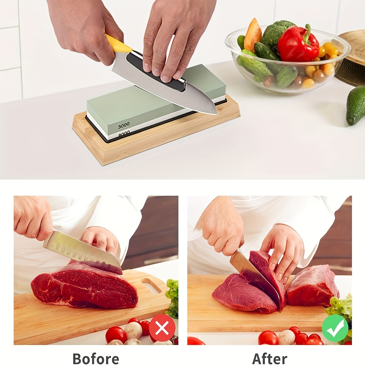 Sharpening Stone Set 4 Side Grit 400/1000 3000/8000, Premium Knife Sharpener, Knife Sharpening Stone Kit with Bamboo Base