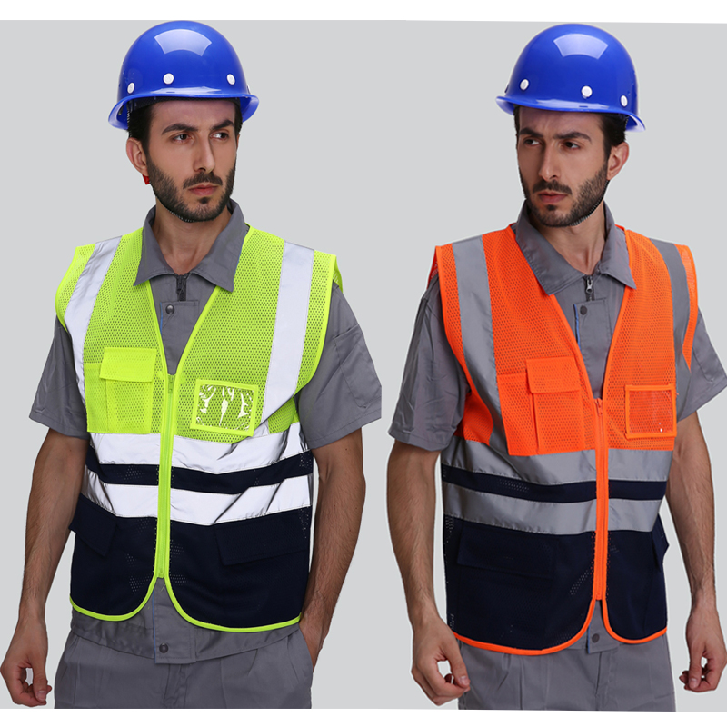 Coletes refletores de malha com bolsos, visibilidade de trabalho, logotipo da empresa de construção p