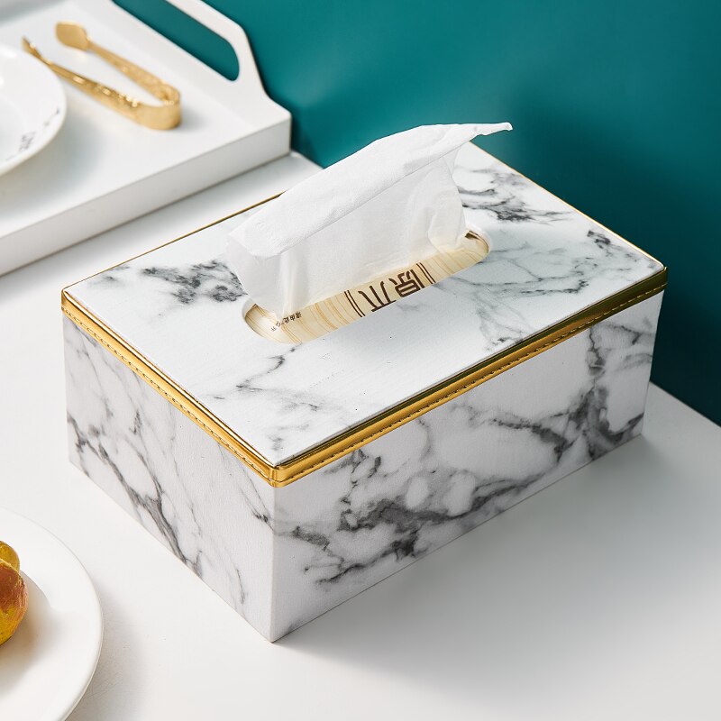 Marble Pattern Tissue Box Leather Material Table Napkin Box Office Desk Living Room Bedroom Modern Home Decoration Tissue Box