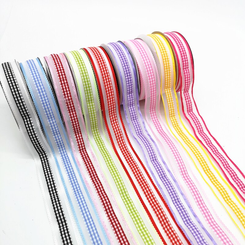 5 yards 1 "25mm Lint Wedding Party Decoratie Plaid Organza Lint Cadeaupapier Haar Strikken DIY Kerst Lint