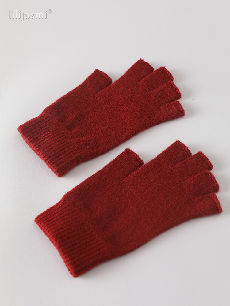 Wolle Fausthandschuh ausgesetzt Fingerspitze Damen Handschuhe Winter Herbst Arbeitshandschuhe gestrickt für Frauen Fingerlose Handschuhe Antrieb Fäustlinge: kastanienbraun