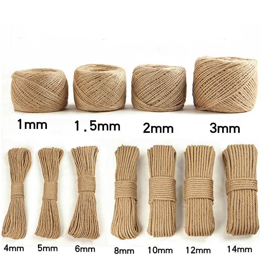 Eco-Friendly Hemp Rope DIY Decoration for Home Table Bags Twisted Jute Cords Diameters 1-16mm for 10m 50m 100m 200m