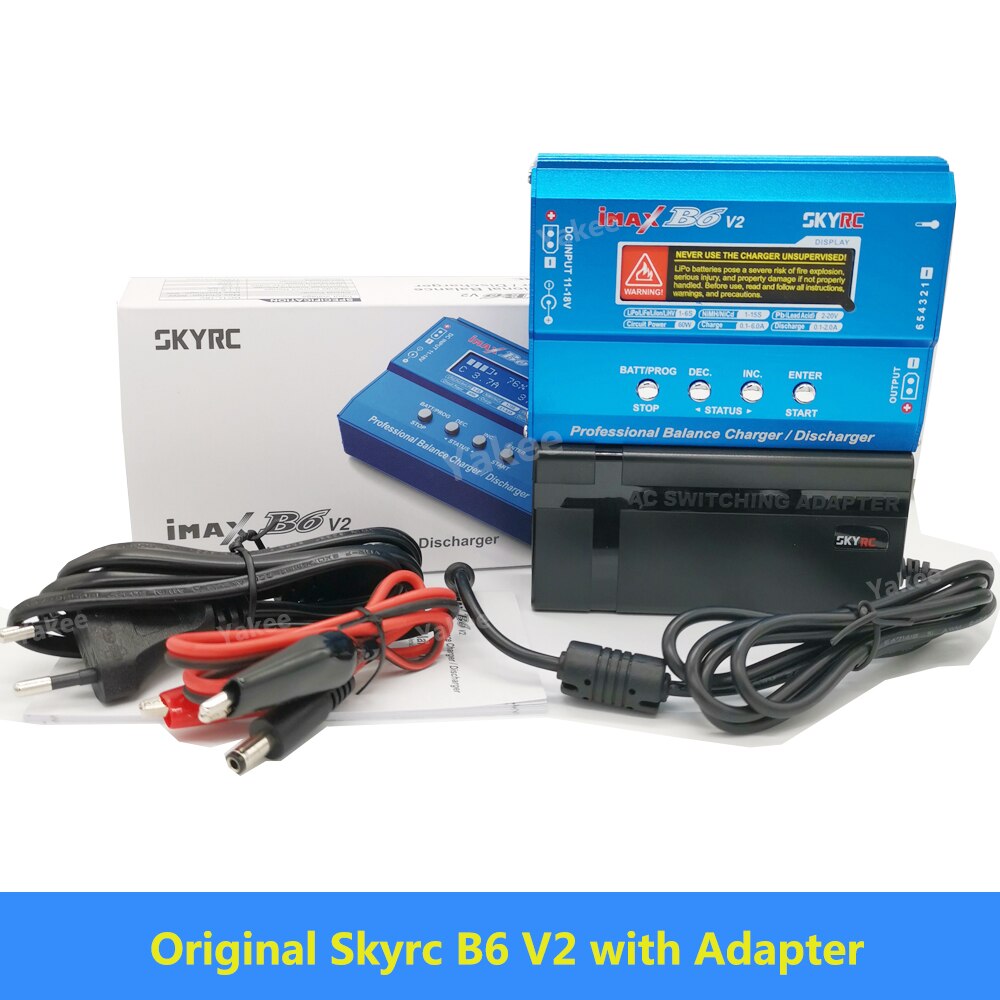 Original SKYRC IMAX B6 V2 6A 60W Balance cargador Discharger para DJI Mavic TB4X NiMH NiCD LiHV NiCd PB cargador de batería Li-ion: V2 with EU power / EU