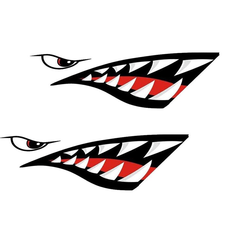 2 Pcs Waterdichte Haaientanden Mond Vinyl Decal Stickers Auto Motorfiets Roeiboten Voor Kayak Kano Dinghy Boot Decoratie: Default Title