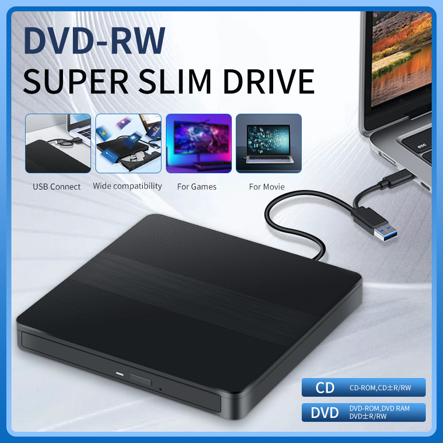 Tragbare 2-in-1 USB 3,0 Typ-C Schlanke Externe DVD RW CD Writer Laufwerk Brenner Leser Player Optische Laufwerke Für Laptop PC DVD Brenner