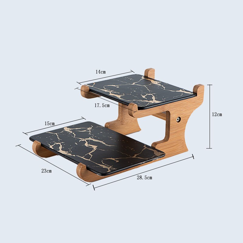 Marbling Keramische Taart Rack Afternoon Tea Snack Dubbele Houten Frame Snack Tafel Decoratie Fruitschaal Dessertbord: Black