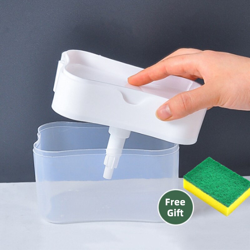 Dispensador de jabón líquido de plástico para cocina, soporte para estropajo, caja de esponjas con dispensador de jabón, limpieza para utensilios de cocina: white