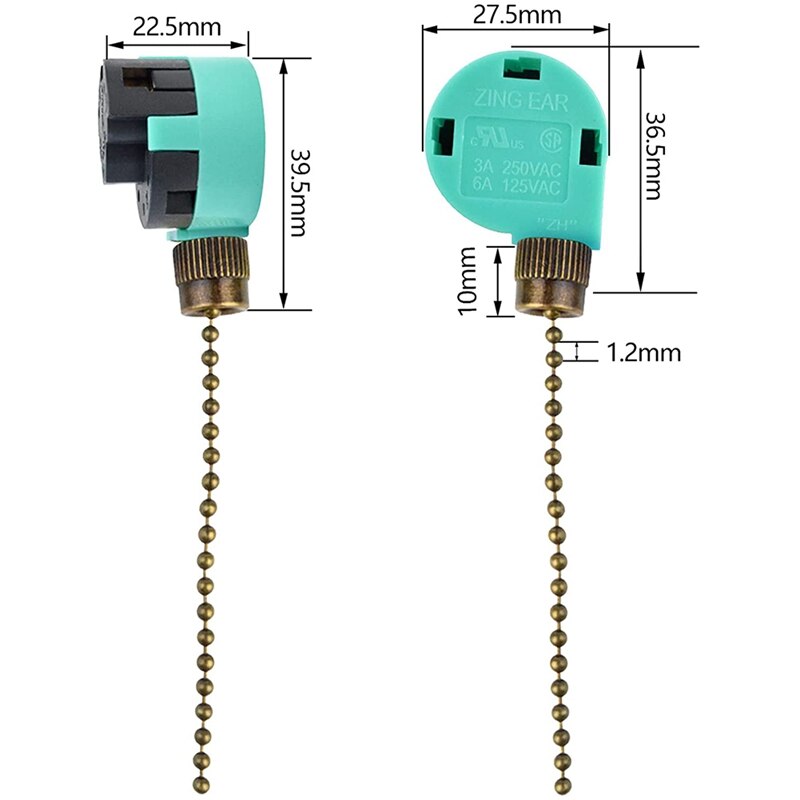 3 Pack Ceiling Fan Switch 3 Speed 4 Wire Zing Ear ZE-268S6 Fan Pull Chain Switch Replacement Speed Control Switch