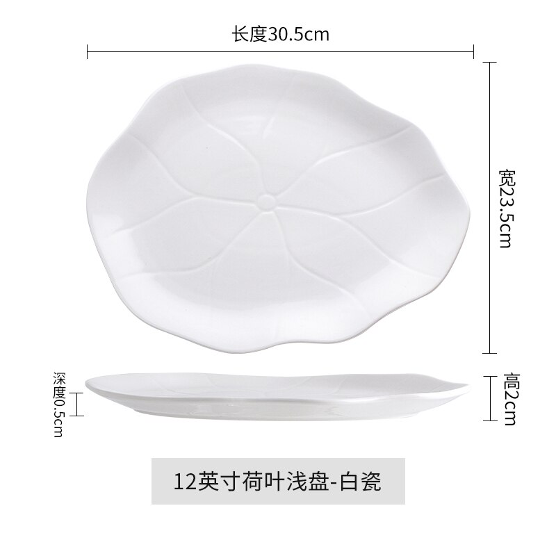 Plato plano Irregular de cerámica, plato poco profundo, Hotel, restaurante, plato de carne, vajilla de cocina, vajilla homosexual, plato de hoja de loto: b-1pcs12inch