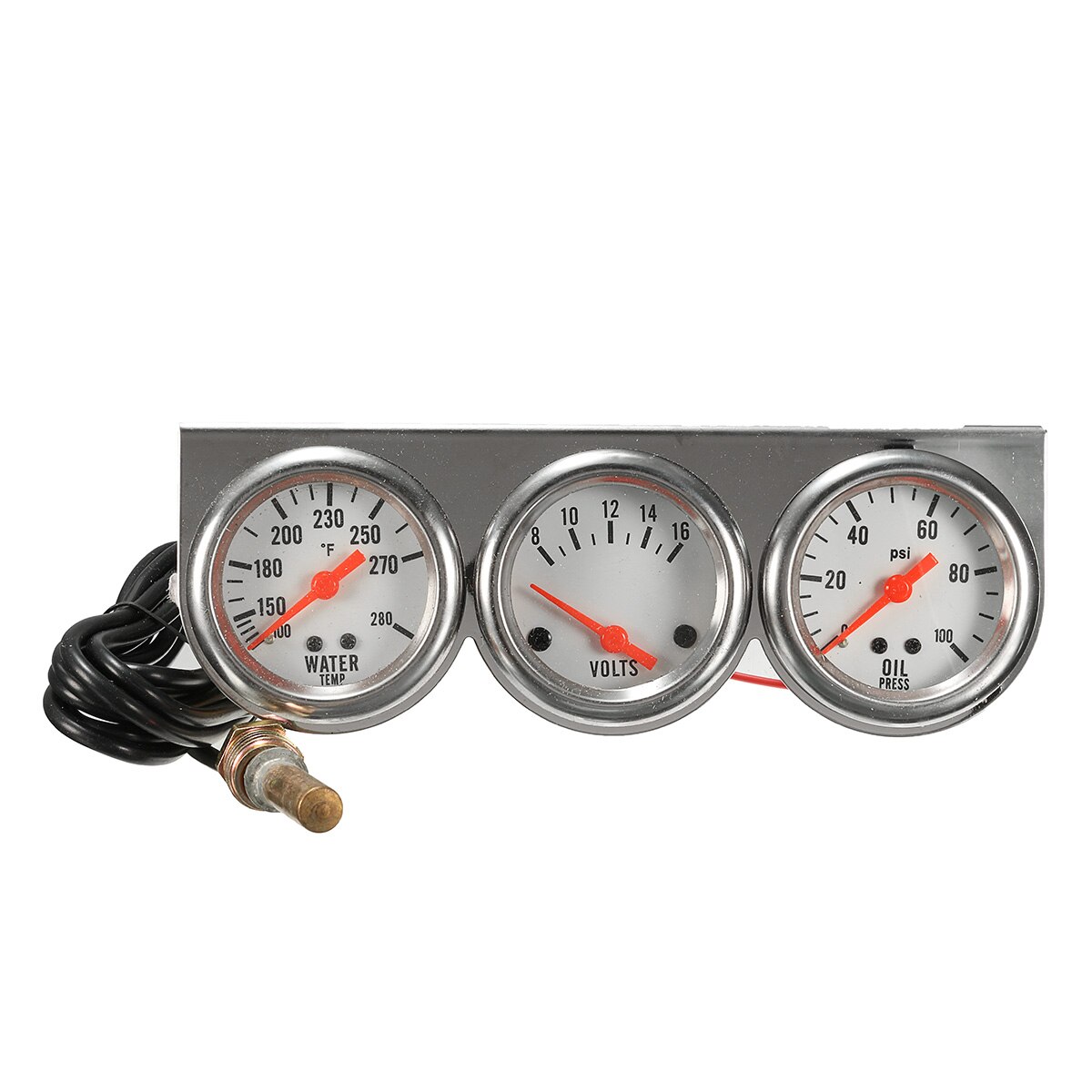 Universal 2'' 3 In 1 Car Gauge Voltage Water Temperature Oil Pressure Gauges Set with Panel 12V Triple Dashboard Kit