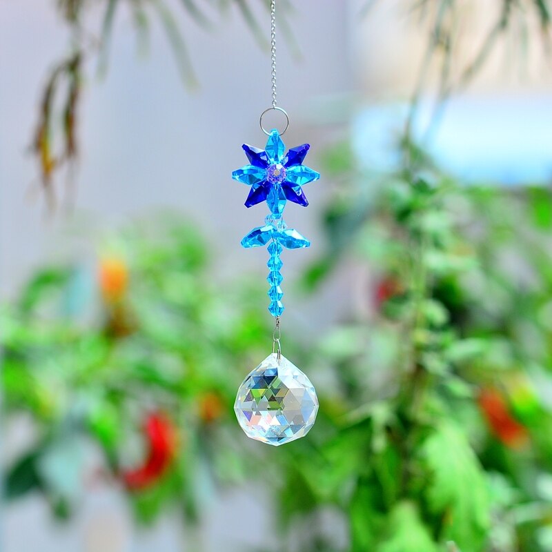 KaiNai Garden Suncatcher Flower Deco Rainbow Maker hanging crystal prisms window crystals home decoration original: deep blue