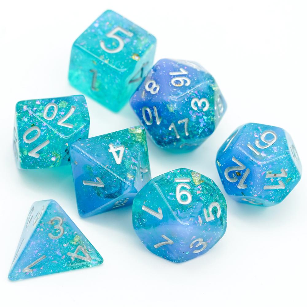 7 unids/set/azul/Verde DND dados con colorido brillo D & D dados poliédricos juegos juego de dados de mesa juegos MTG RPG