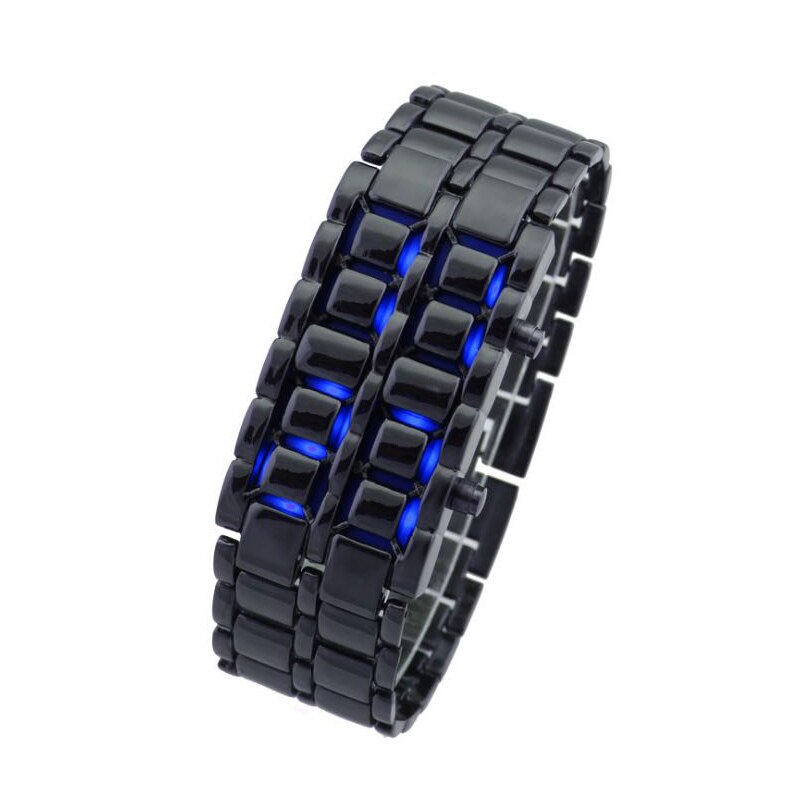 Mode LED Elektronische Horloge Roestvrij Stalen Armband Horloge Mannen Lava Iron Samurai Metal Faceless Digitale Horloges 752: Black Blue