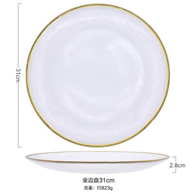 Vaisselle en verre à bord doré, assiette de nourriture occidentale, assiette Plate à salade, ensemble de Steak de Banquet, assiette d&#39;exposition, ustensiles de cuisine: 31cm