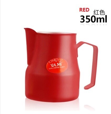 1pc 350ml/12oz 5 farvet motta stil teflon nonstick belægning rustfrit stål mælkekande / kande skummende kande latte kunst til barista: Rød