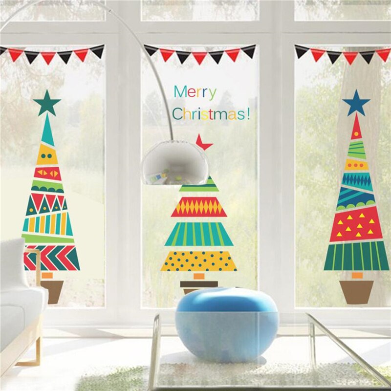 Merry Christmas Tree Star Wall Stickers Home Decals Living Room Decorations DIY PVC Festival Window