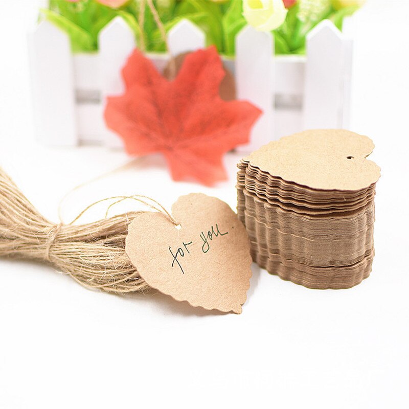 100pcs DIY Message Card Bookmark Blank Card Retro Kraft Paper Love Rectangle Tag Hanging Paper Card Baking Pendant Party: Heart