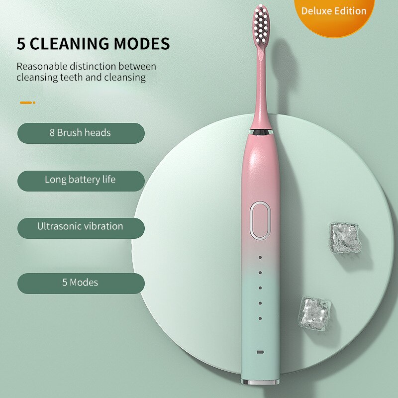 Ultrasound Electric Toothbrush Smart Tooth Brush Ultrasonic Automatic Fast Rechargeable Soft Electronic Washable Toothbrush: Magnetic  Pink