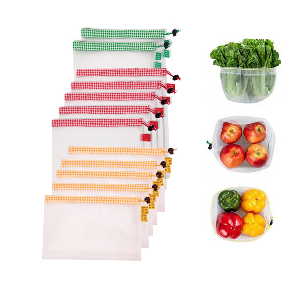 1PC Reusable Mesh Kitchen Storage Bags Washable Eco Friendly Bag For Grocery Supermarket Fruit Vegetable Toys Sundries Storage