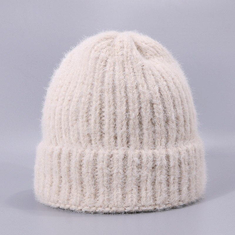 Konijnenbont Muts - Winter Warme Gebreide Dikke Muts voor Dames Heren - Casual Effen Stijl - 55-60cm Hoofdomtrek: A