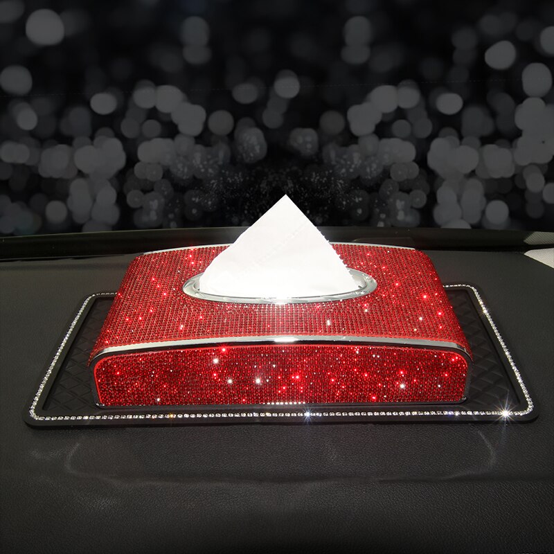 Rhinestone bilvævskasse diamantkrystal auto luksus vævsholder bloktype vævskasse bil styling diamante bling cover kvinder