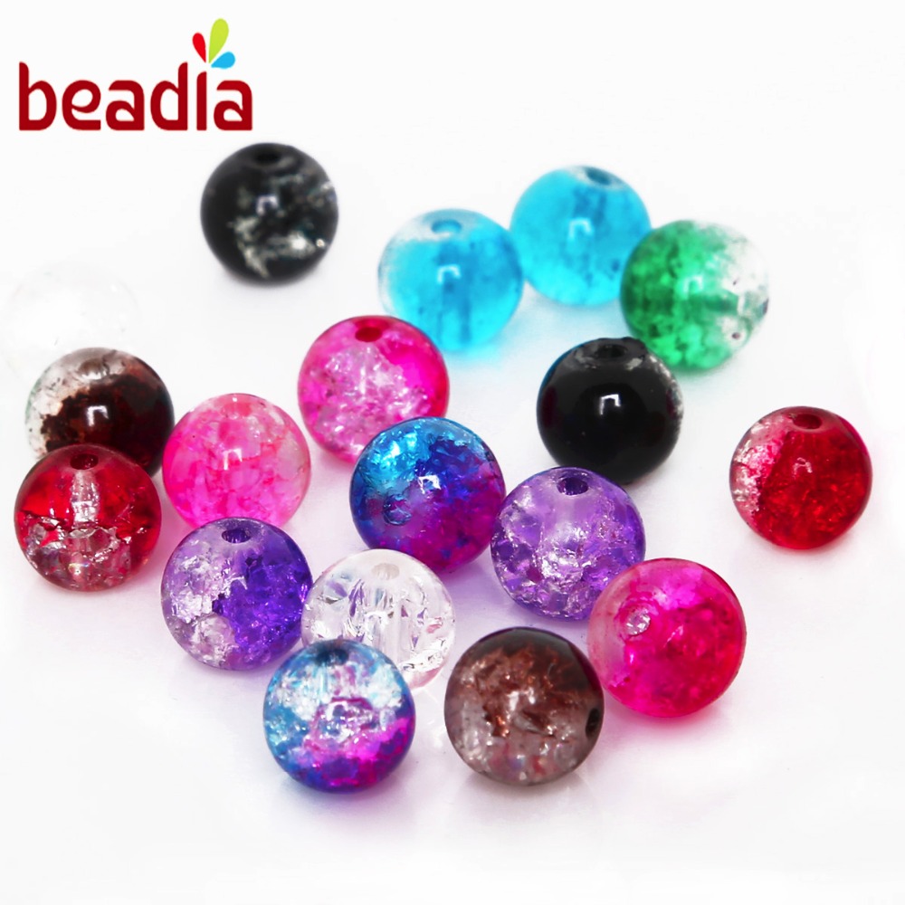 Round Glass Crackle 8mm Loose Beads 50pcs 1 String Fit Handmade Bracelet Necklace DIY Craft Making Good Jewelry