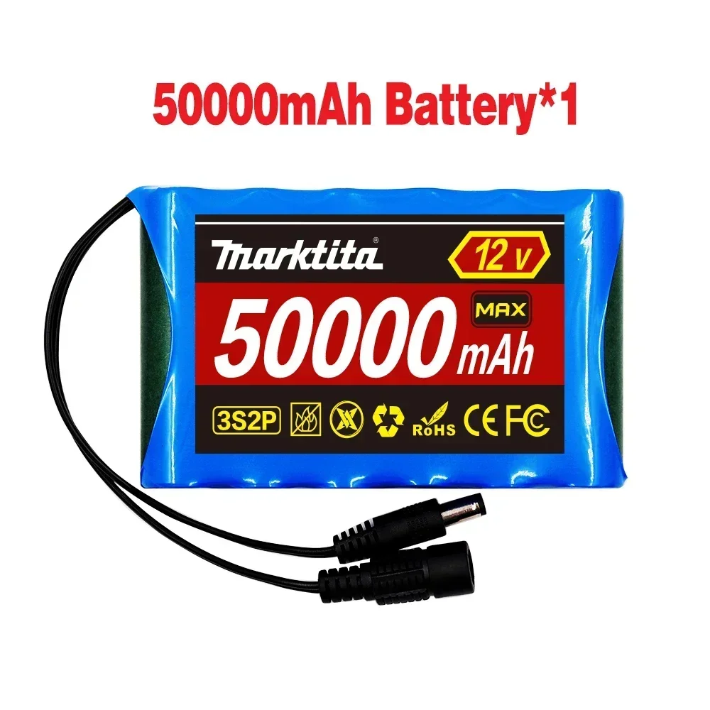 12 V 50000 mAh Lithium-Akku, Kapazität DC 12,6 V, 50 Ah, CCTV-Kamera-Monitor, Angelbeleuchtung, Xenonlampe, Lautsprecher mit Ladegerät: Weiß