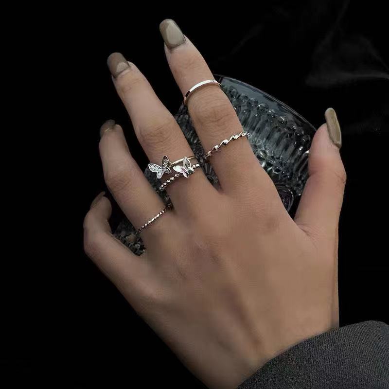 Sommerfugl metal punk ringe sæt til kvinder teen smykker tilbehør spænde kvindelig pegefinger ring