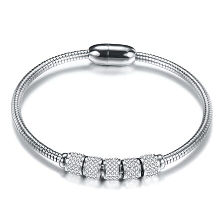 Women Crystal Bead Bracelet Bangles Stainless Steel Snake Chain Women Wedding Jewelry: SU1120-S