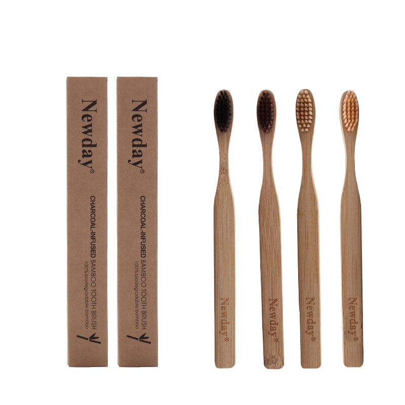 Brosse à dents en bambou , pointe en poils souples, charbon de bois pour adultes, soins buccaux, voyage, 4 couleurs, 1 pièces